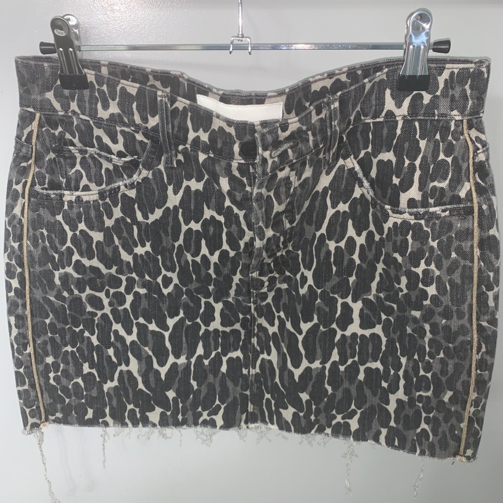 MOTHER Grey Leopard Print Denim Miniskirt - Size 26